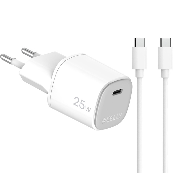Celly USB-lader GaN 1 x USB-C PD 25W + USB-C-kabel i gruppen SMARTTELEFON & NETTBRETT / Ladere og Kabler / Vegglader / Vegglader Type C hos TP E-commerce Nordic AB (D11524)