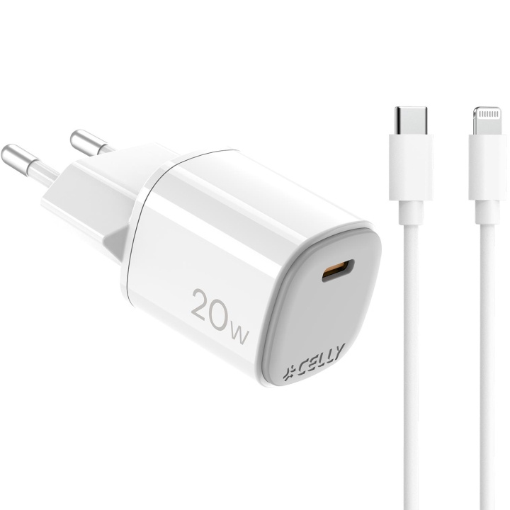 Celly USB-lader GaN 1 x USB-C PD 20W + Lightning-kabel i gruppen SMARTTELEFON & NETTBRETT / Ladere og Kabler / Vegglader / Vegglader Type C hos TP E-commerce Nordic AB (D11525)
