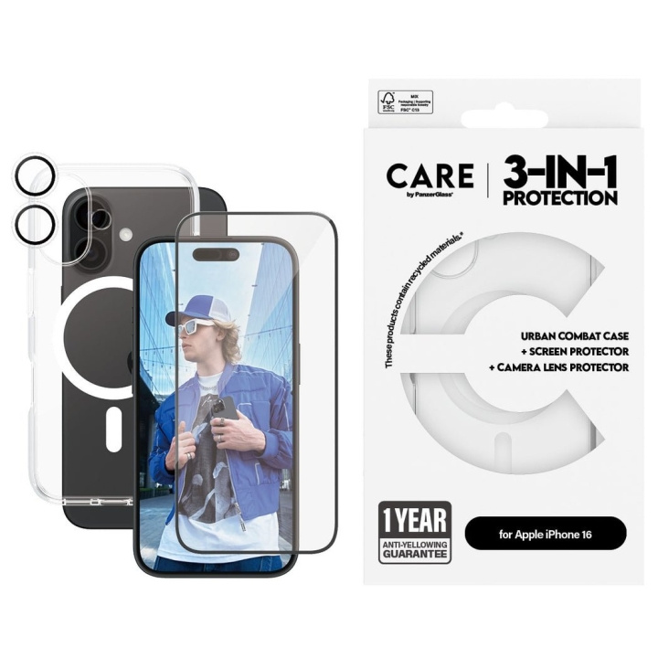 Panzer CARE by PanzerGlass - 3-i-1 - iPhone 16 - Bundle i gruppen SMARTTELEFON & NETTBRETT / Mobilbeskyttelse / Apple / iPhone 16 hos TP E-commerce Nordic AB (D12603)