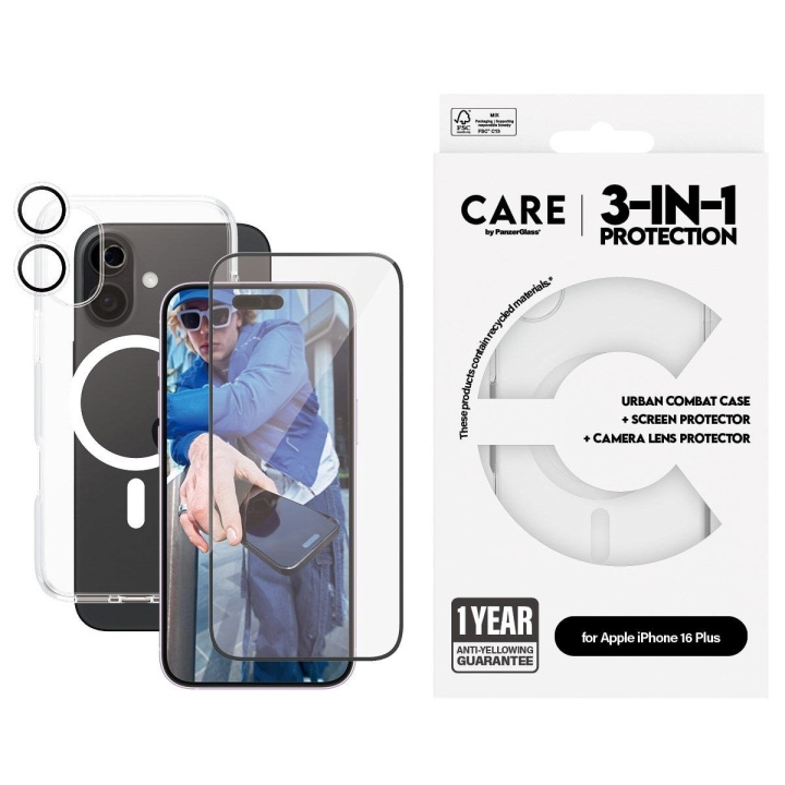 CARE by PanzerGlass - 3-i-1 Flaggskip-pakke - iPhone 16 Plus i gruppen SMARTTELEFON & NETTBRETT / Mobilbeskyttelse / Apple / iPhone 16 hos TP E-commerce Nordic AB (D12605)