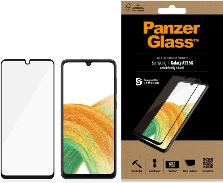 PanzerGlass panserglass, Samsung Galaxy A33 5G, svart ramme i gruppen SMARTTELEFON & NETTBRETT / Mobilbeskyttelse / Samsung hos TP E-commerce Nordic AB (D13456)