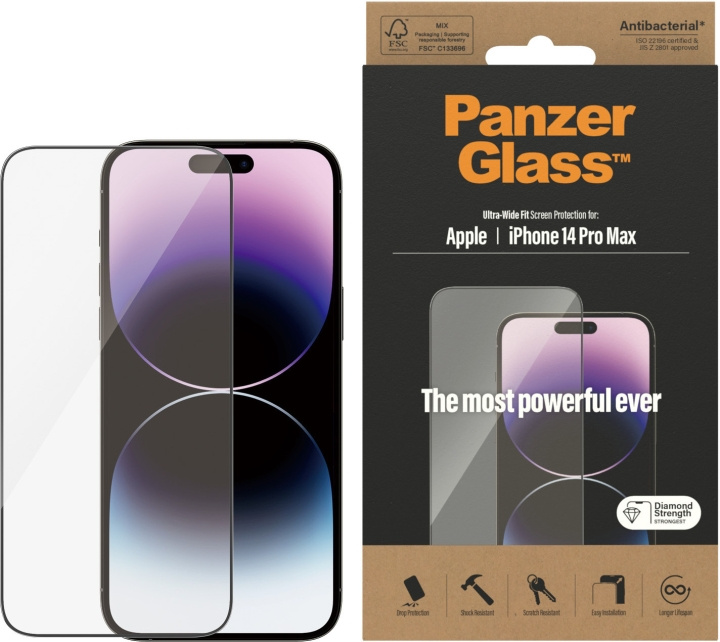 PanzerGlass panserglass, iPhone 14 Pro Max, svart ramme i gruppen SMARTTELEFON & NETTBRETT / Mobilbeskyttelse / Apple / iPhone 14 hos TP E-commerce Nordic AB (D13458)