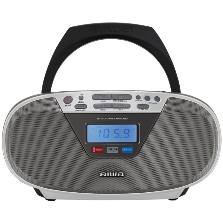 AIWA Radio med CD-spelare och Bluetooth Silver i gruppen Elektronikk / Lyd & Bilde / Hjemmekino, HiFi og bærbar / Bærbar musikkspiller / CD-Spillere hos TP E-commerce Nordic AB (D13569)