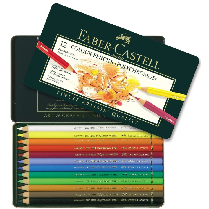 Faber-Castell Polychromos Fargeblyanter, boks med 12 stk i gruppen SPORT, FRITID & HOBBY / Hobby / Male & Tegne / Penner, Fargestifter & Blekk hos TP E-commerce Nordic AB (D13790)