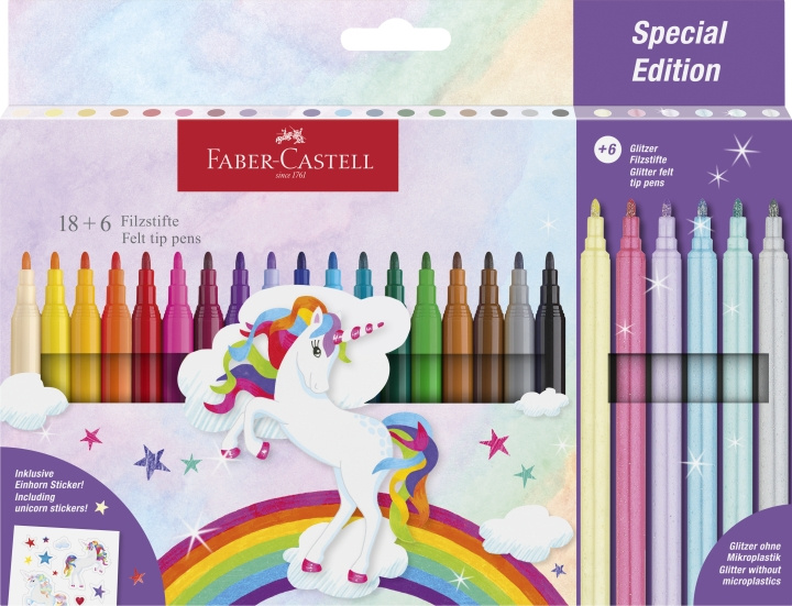 Faber-Castell Tuschpenn enhjørning 18+6 + klistremerker (554221) i gruppen SPORT, FRITID & HOBBY / Hobby / Male & Tegne / Penner, Fargestifter & Blekk hos TP E-commerce Nordic AB (D14271)