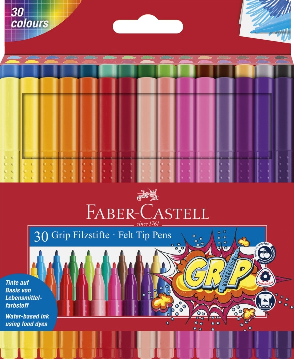 Faber-Castell Fiberpenner Grip Colour Marker-sett, 30 stk (155335) i gruppen SPORT, FRITID & HOBBY / Hobby / Male & Tegne / Penner, Fargestifter & Blekk hos TP E-commerce Nordic AB (D14394)