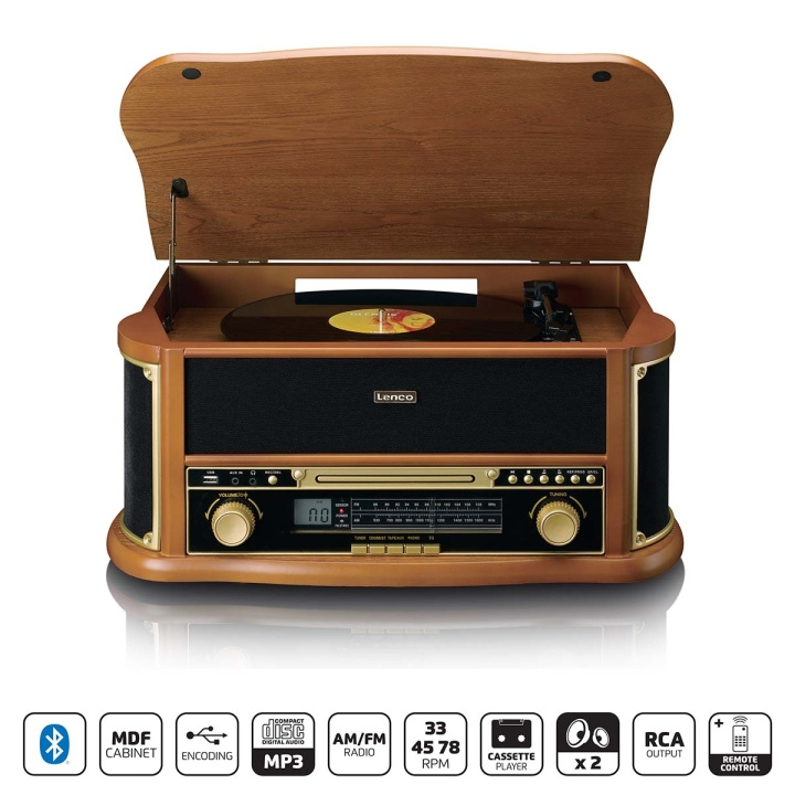 Lenco Retro platespiller i tre med Bluetooth® AM/FM-radio, USB-koding, CD-spiller, kassettspiller og innebygde høyttalere i gruppen Elektronikk / Lyd & Bilde / Hjemmekino, HiFi og bærbar / Kompakt Stereo & Platespillere hos TP E-commerce Nordic AB (D14627)