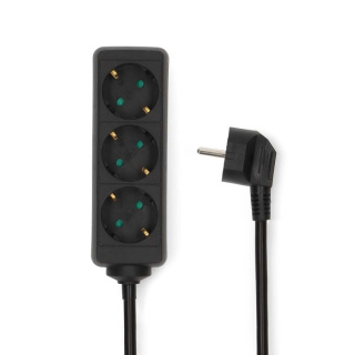 Nedis Extension Socket | Jordet kontakt / Type F (CEE 7/7) | 3-veis | 1.50 m | 3680 W | 16 A | Type av jording: Sidekontakter | 230 V AC 50/60 Hz | Uttaksvinkel: 45 ° | H05VV-F 3G1.5mm² | Sort