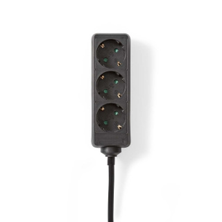 Nedis Extension Socket | Jordet kontakt / Type F (CEE 7/7) | 3-veis | 5.00 m | 3680 W | 16 A | Type av jording: Sidekontakter | 230 V AC 50/60 Hz | Uttaksvinkel: 45 ° | H05VV-F 3G1.5mm² | Sort