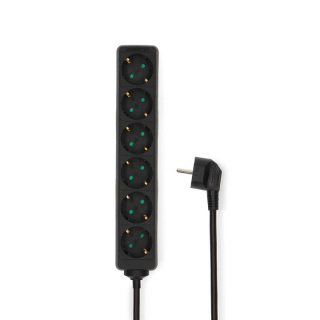 Nedis Extension Socket | Jordet kontakt / Type F (CEE 7/7) | 6-veis | 3.00 m | 3680 W | 16 A | Type av jording: Sidekontakter | 230 V AC 50/60 Hz | Uttaksvinkel: 45 ° | H05VV-F 3G1.5mm² | Sort