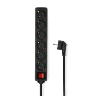 Nedis Extension Socket | Jordet kontakt / Type F (CEE 7/7) | 6-veis | 5.00 m | 3680 W | 16 A | Type av jording: Sidekontakter | 230 V AC 50/60 Hz | Uttaksvinkel: 45 ° | H05VV-F 3G1.5mm² | Av/på-bryter | Sort