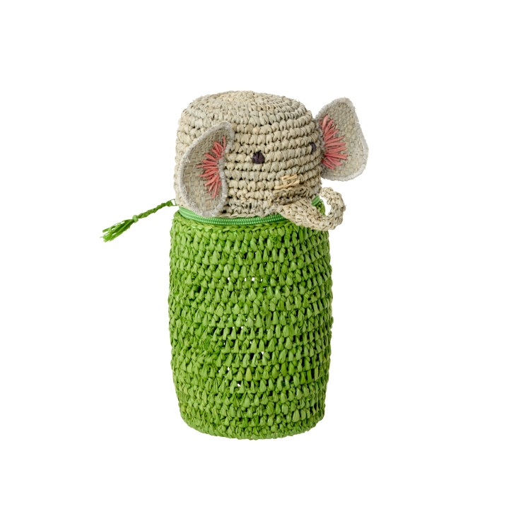 RICE Heklet pennal/veske i raffia - elefantform - grønn i gruppen SPORT, FRITID & HOBBY / Hobby / Male & Tegne / Penner, Fargestifter & Blekk hos TP E-commerce Nordic AB (D15346)