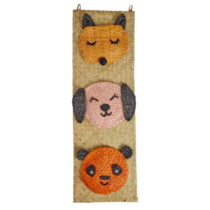 RICE Raffia veggoppheng med lommer med dyreansikter - 60 cm x 20 cm i gruppen LEKER, BARN OG BABY / Barnerom / Lagring hos TP E-commerce Nordic AB (D15354)