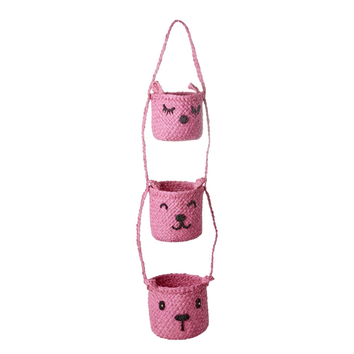 RICE Raffia 3-delt hengende oppbevaring med dyreansikter - rosa i gruppen LEKER, BARN OG BABY / Barnerom / Lagring hos TP E-commerce Nordic AB (D15535)
