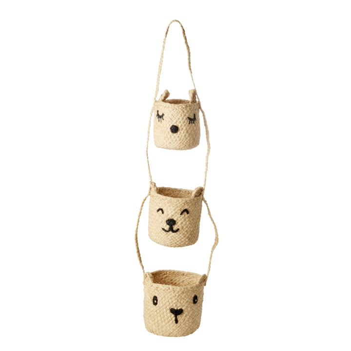 RICE Raffia 3-delt hengende oppbevaring med dyreansikter - natur i gruppen LEKER, BARN OG BABY / Barnerom / Lagring hos TP E-commerce Nordic AB (D15536)