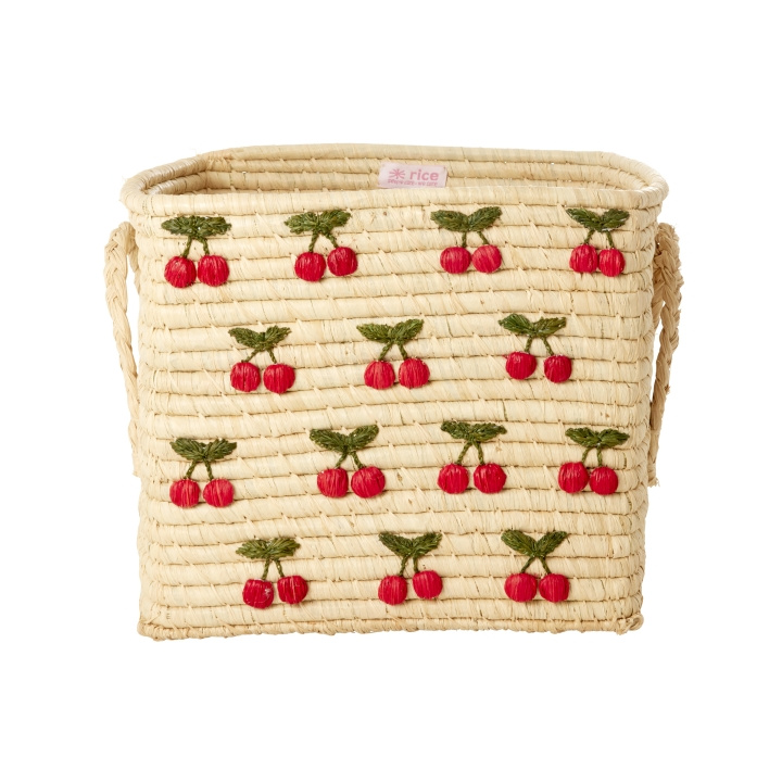 RICE Firkantet raffiakurv med små kirsebærbroderier - rød - 30 cm x 30 cm x 25 cm i gruppen LEKER, BARN OG BABY / Barnerom / Lagring hos TP E-commerce Nordic AB (D15704)