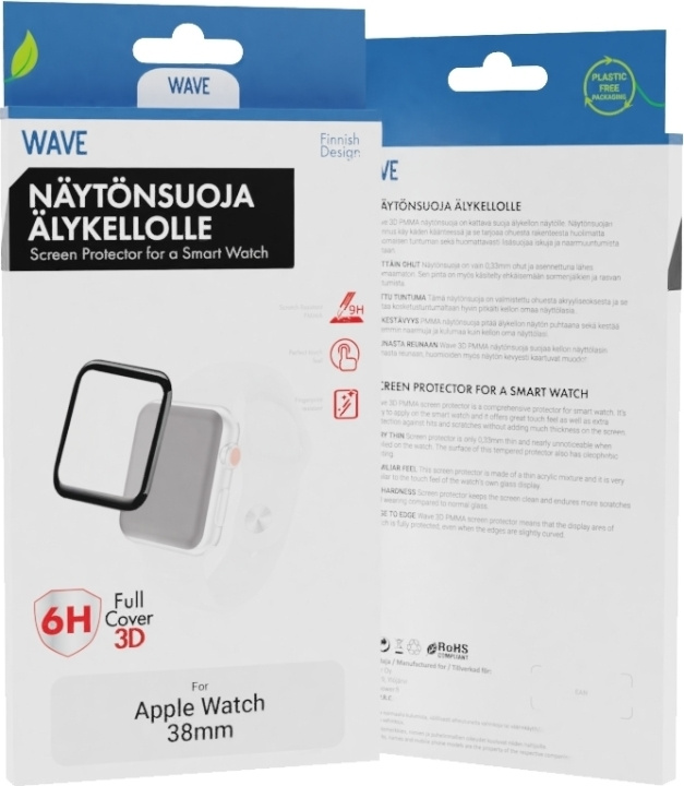 Wave 3D PMMA-skjermbeskytter, Apple Watch 38 mm, svart i gruppen SMARTTELEFON & NETTBRETT / Trening, hjem og fritid / Apple Watch og tilbehør / Tilbehør hos TP E-commerce Nordic AB (D15970)
