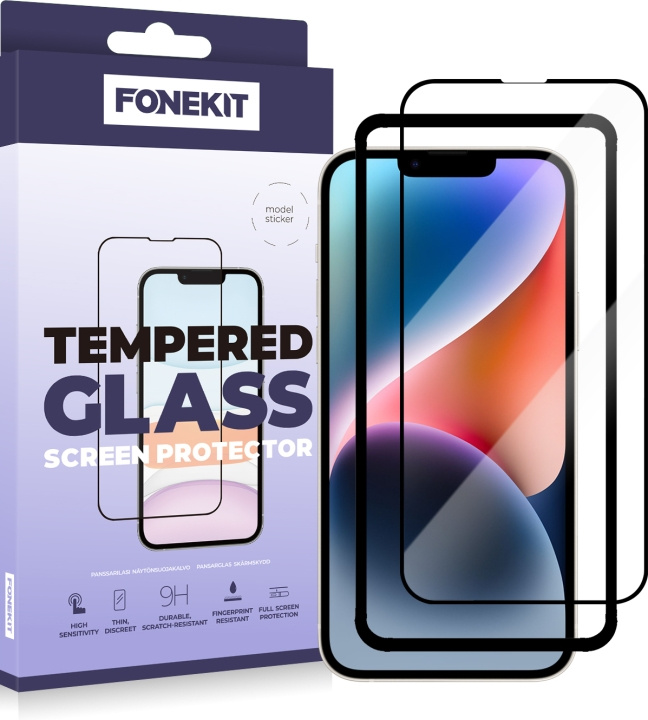 FoneKit Heldeksel i panserglass til iPhone 13 / 13 Pro / 14, svart i gruppen SMARTTELEFON & NETTBRETT / Mobilbeskyttelse / Apple / iPhone 13 Pro hos TP E-commerce Nordic AB (D16034)