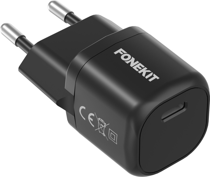 FoneKit Mini 20W AC-lader, USB-C, svart i gruppen SMARTTELEFON & NETTBRETT / Ladere og Kabler / Vegglader / Vegglader Type C hos TP E-commerce Nordic AB (D16153)