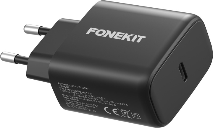 FoneKit GaN PD 65W AC-lader, USB-C, svart i gruppen SMARTTELEFON & NETTBRETT / Ladere og Kabler / Vegglader / Vegglader Type C hos TP E-commerce Nordic AB (D16155)