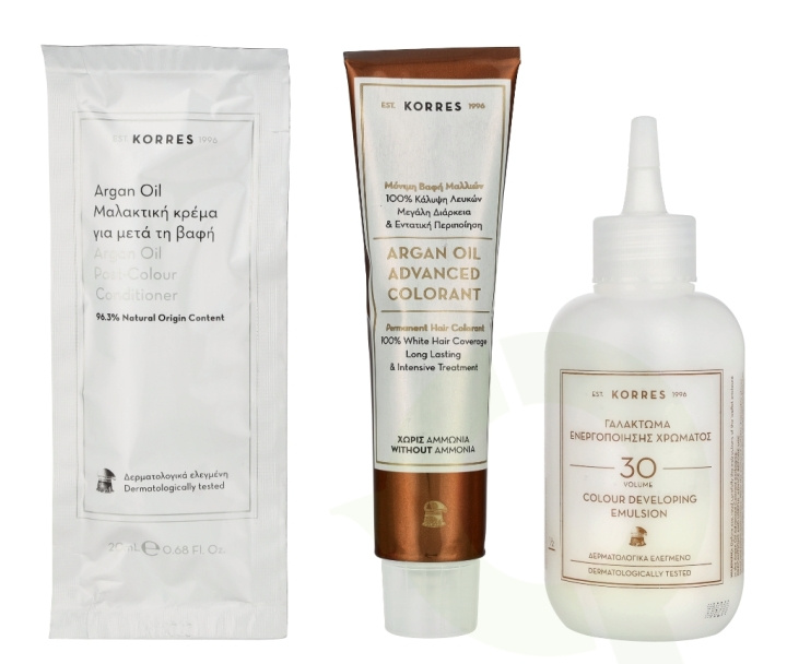 Korres Argan Oil Advanced Colorant 145 ml 8.0 Light Blonde - Colorant 50ml/Emulsion 75ml/Conditioner 20ml i gruppen HELSE OG SKJØNNHET / Hår & styling / Hårpleie / Hårfarge hos TP E-commerce Nordic AB (D16672)