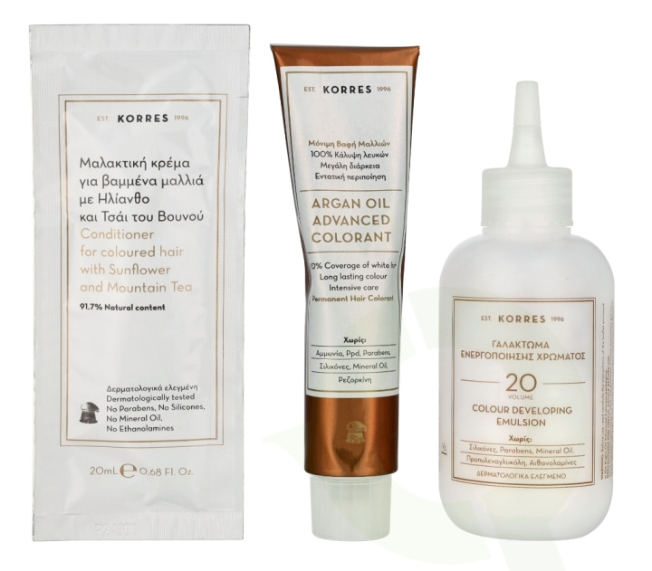 Korres Argan Oil Advanced Colorant 145 ml 7.0 Blonde - Colorant 50ml/Emulsion 75ml/Conditioner 20ml i gruppen HELSE OG SKJØNNHET / Hår & styling / Hårpleie / Hårfarge / Hårfarge & Fargebombe hos TP E-commerce Nordic AB (D16674)