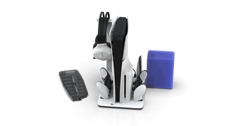 iMP TECH IMP DLX-stativ - lader kontrollere (inkl. Edge), 3sp-vifte med spill, hodesett og fjernkontrolloppbevaring i gruppen Elektronikk / TV-spill & tilbehør / Sony PlayStation 5 hos TP E-commerce Nordic AB (D17017)