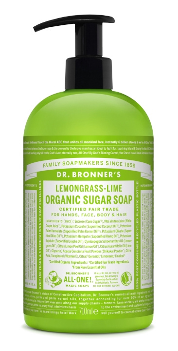 Dr. Bronner\'s Dr. Bronner\'s - Økologisk sukkersåpe Lemongrass Lime 710 ml i gruppen HELSE OG SKJØNNHET / Hudpleie / Kroppspleie / Bad- og dusjkrem hos TP E-commerce Nordic AB (D17341)