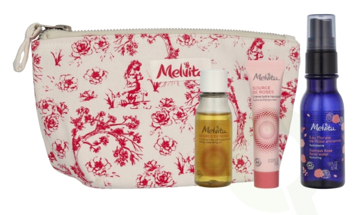 Melvita Essentials Set 90 ml Cleansing Oil 30ml/Hydra-Plumping Cream 10ml/Old Rose Floral Water 50ml/3x Reusable Cottons i gruppen HELSE OG SKJØNNHET / Gavesett / Gavesett for henne hos TP E-commerce Nordic AB (D18299)
