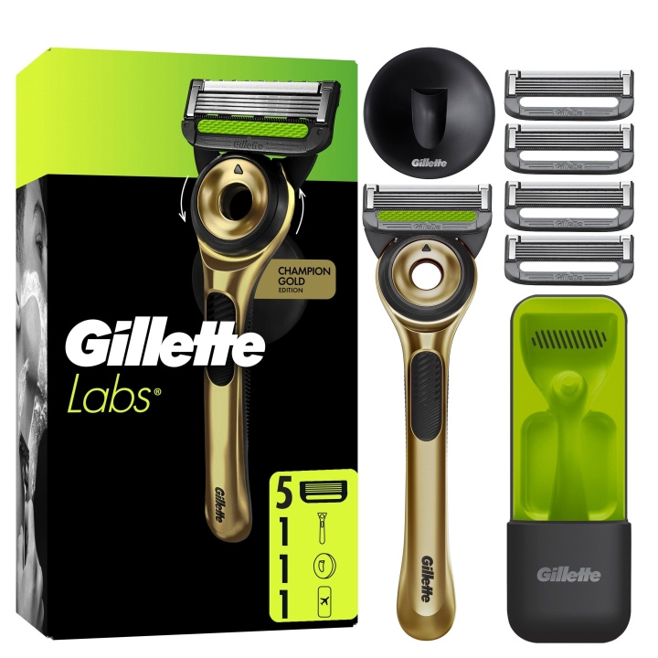 Gillette GilletteLabs With Exfoliating Bar Razor Champion Gold Edition - grønn/sort i gruppen HELSE OG SKJØNNHET / Hår & styling / Barbering og trimming / Barberhøvler og tilbehør hos TP E-commerce Nordic AB (D19410)