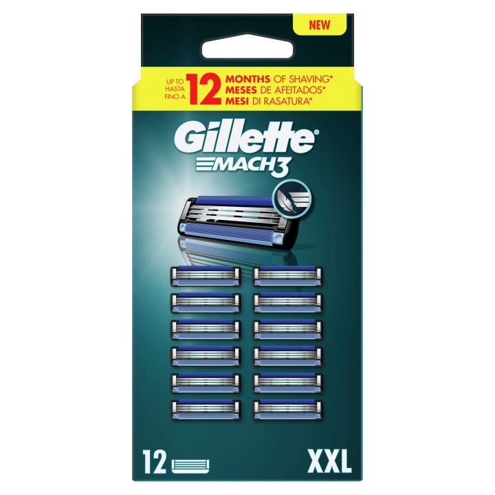 Gillette Mach3 Barberblad for menn - Blå/Svart - 12 stk i gruppen HELSE OG SKJØNNHET / Hår & styling / Barbering og trimming / Barberhøvler og tilbehør hos TP E-commerce Nordic AB (D19577)