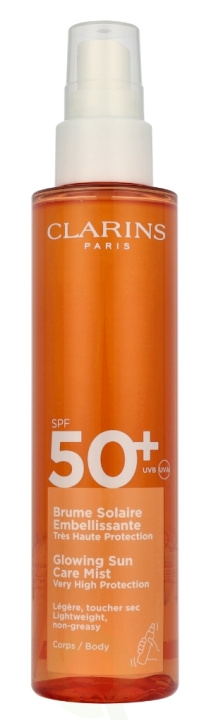 Clarins Glowing Sun Care Mist SPF50+ 150 ml Lightweight, Non-Greasy i gruppen HELSE OG SKJØNNHET / Hudpleie / Soling / Solkrem hos TP E-commerce Nordic AB (D19650)
