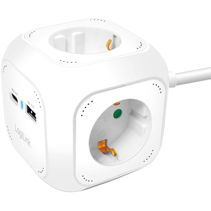 LogiLink Power Cube Multi-grenuttag + USB-A/USB-C PD 20W i gruppen HJEM, HUS OG HAGE / Smarthus / Smart plugs hos TP E-commerce Nordic AB (D19671)