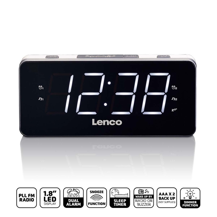 Lenco PLL FM vekkerklokkeradio med stor og tydelig 1,8
