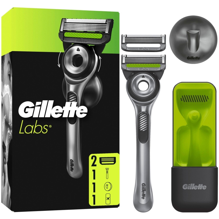 Gillette Rakhyvel Labs + 2st rakblad, magnetiskt ställ & resefodral i gruppen HELSE OG SKJØNNHET / Hår & styling / Barbering og trimming / Barberhøvler og tilbehør hos TP E-commerce Nordic AB (D20984)
