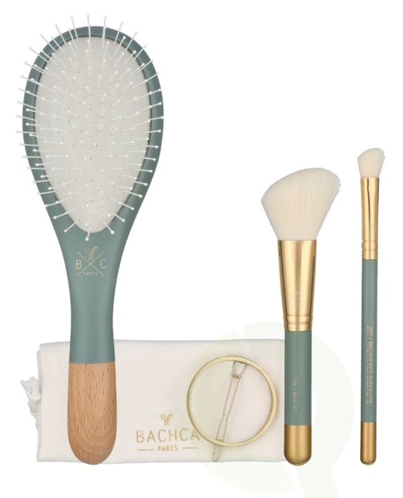 Bachca Paris Les Essentiels Eucalyptus Hair & Face Set 5 piece 1x Wooden Hair Brush/1x Blush Brush/1x Contour shader Brush/1x Round Hair Clip/1x Cotton Pouch i gruppen HELSE OG SKJØNNHET / Hår & styling / Hårbørster hos TP E-commerce Nordic AB (D21086)