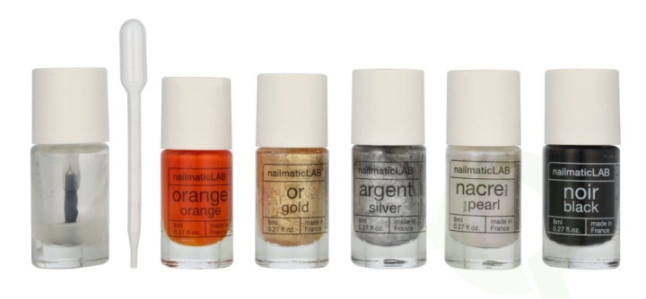 Nailmatic Nail Polish Set 52.5 ml Metallic - 5x Nail Polish 8ml/5x Mixing Bases 2.5ml/10 Pipettes/5 Labels/1 Booklet With 20 Recipes i gruppen HELSE OG SKJØNNHET / Manikyr/pedikyr / Neglelakk hos TP E-commerce Nordic AB (D21261)