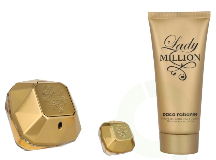 Paco Rabanne Lady Million Giftset 185 ml Edp Spray 80ml/Body Lotion 100ml/Edp Spray Mini 5ml i gruppen HELSE OG SKJØNNHET / Duft og parfyme / Parfyme / Parfyme for henne hos TP E-commerce Nordic AB (D21273)