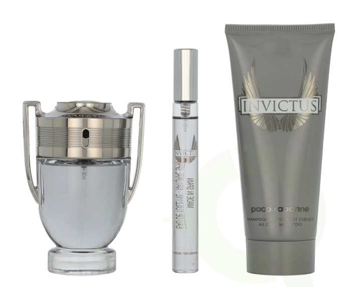 Paco Rabanne Invictus Giftset 160 ml Edt Spray 50ml/All Over Shampoo 100ml/Edt Travel Spray 10ml i gruppen HELSE OG SKJØNNHET / Duft og parfyme / Parfyme hos TP E-commerce Nordic AB (D21278)