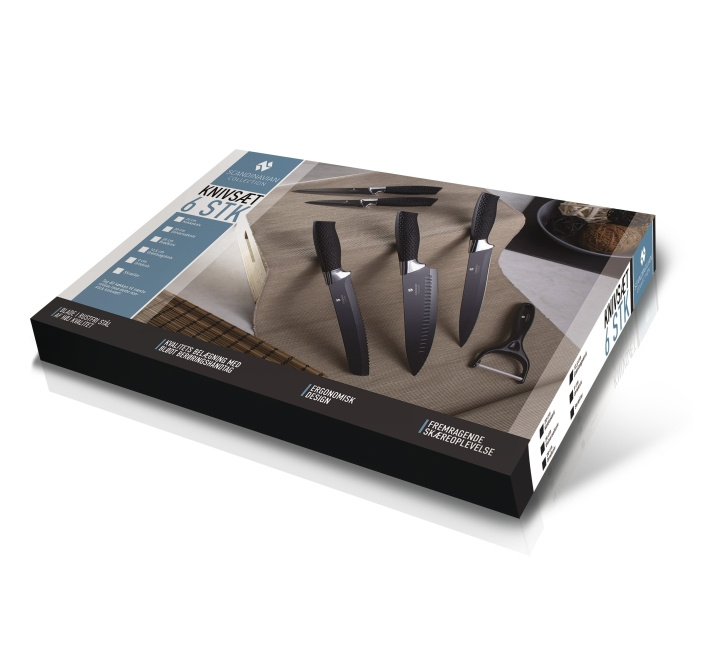Scandinavian Collection 6-pakning knivsett - Sort i gruppen HJEM, HUS OG HAGE / Kjøkkenutstyr / Kjøkkenkniver og knivslipere hos TP E-commerce Nordic AB (D21494)