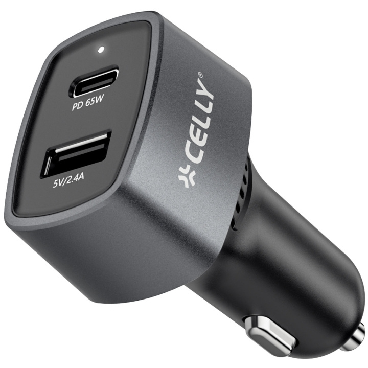 Celly Billaddare 1xUSB-C PD 1xUSB-A 65W i gruppen SMARTTELEFON & NETTBRETT / Ladere og Kabler / Billader / Billader Type C hos TP E-commerce Nordic AB (D22998)