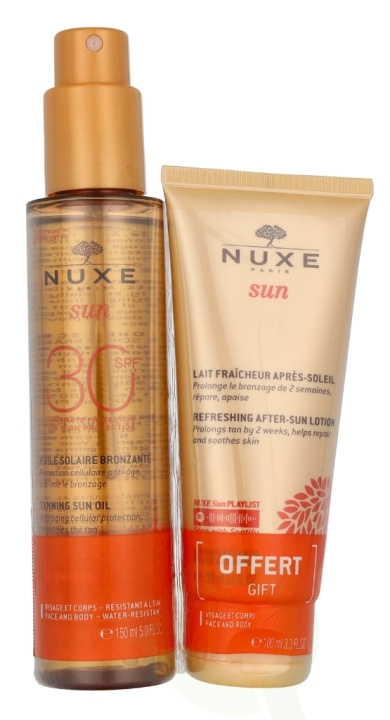 Nuxe Sun Set 250 ml Tanning Oil High Protection SPF30 Face & Body 150 ml/Refreshing After-Sun Lotion Face&Body 100 ml i gruppen HELSE OG SKJØNNHET / Hudpleie / Soling / Solkrem hos TP E-commerce Nordic AB (D23471)