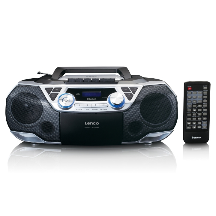Lenco Bærbar Boombox med DAB+/FM-radio, Bluetooth®, CD, kassettopptaker og USB-spiller Sølv i gruppen Elektronikk / Lyd & Bilde / Høyttalere & tilbehør / Kablet høyttalere / Bærbare høyttalere hos TP E-commerce Nordic AB (D23775)