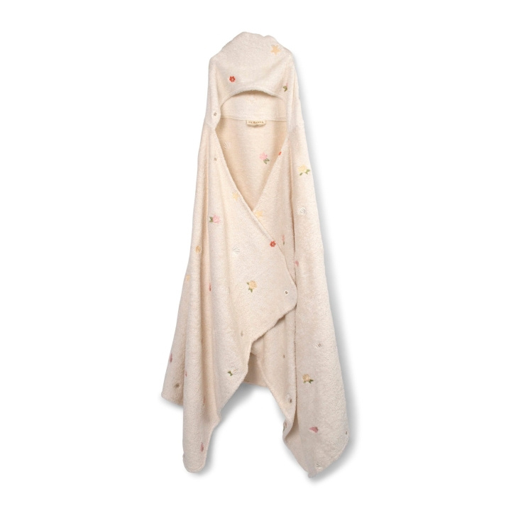 Filibabba Brodert håndkle med hette - Ocean Blossom - Hvit - 12-60 m (FI-03576) i gruppen LEKER, BARN OG BABY / Barnetekstiler hos TP E-commerce Nordic AB (D24294)