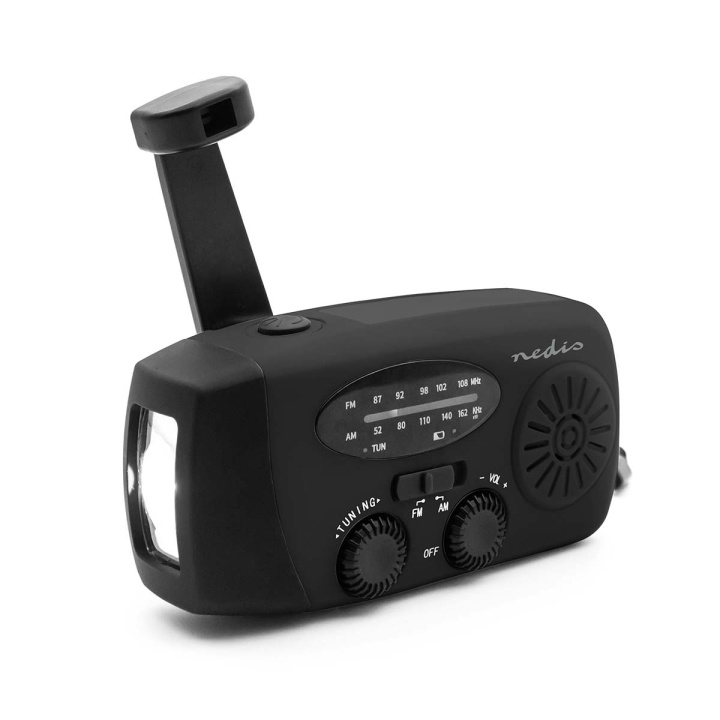 Nedis Nødradio | Bord design | AM / FM | Powerbank funksjon | Accu drevet / Hånd sveiv / USB-Strøm | Sort i gruppen HJEM, HUS OG HAGE / Klokker & Teller / Vekkerklokker hos TP E-commerce Nordic AB (D24955)