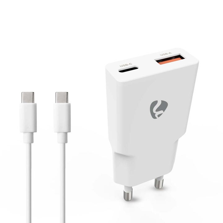 Nedis vegg lader | 20 W | GaN | PD3.0 | Hurtigladefunksjon | 1.5 / 2.0 / 2.22 A / 3.0 A | Antall utganger: 2 | USB-A / USB-C™ | USB-C ™ (løs) Kabel | 1.50 m | Automatisk Spenning Utvalg | Hvit i gruppen SMARTTELEFON & NETTBRETT / Ladere og Kabler / Vegglader / Vegglader Type C hos TP E-commerce Nordic AB (D24959)
