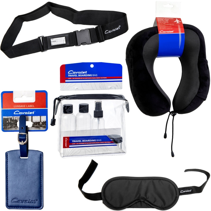 Cavalet Resekit 5 (Nackkudde, Reseflaskor, Bagagetag Blå, Bagagerem, Sovmask) i gruppen SPORT, FRITID & HOBBY / Reise / Annet hos TP E-commerce Nordic AB (D25038)