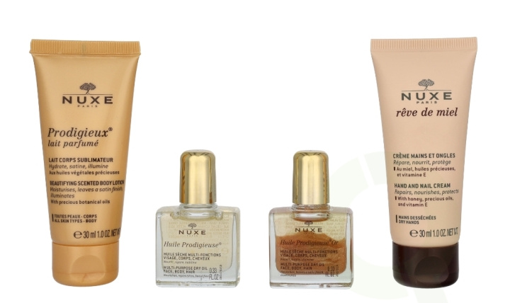 Nuxe Prodigieux Travel Kit 80 ml Prodigieux Body Milk 30ml/Oil Prodigieuse 10ml/Oil Prodigieuse Or 10ml/Hand Cream 30ml i gruppen HELSE OG SKJØNNHET / Duft og parfyme / Parfyme / Parfymebokser hos TP E-commerce Nordic AB (D25310)