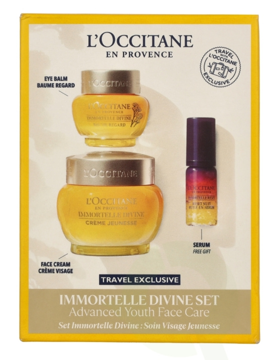 L\'Occitane Immortelle Face Care Set 70 ml Eye Balm 15ml/Divine Cream 50ml/Overnight Reset Oil 5ml i gruppen HELSE OG SKJØNNHET / Hudpleie / Ansikt hos TP E-commerce Nordic AB (D25882)