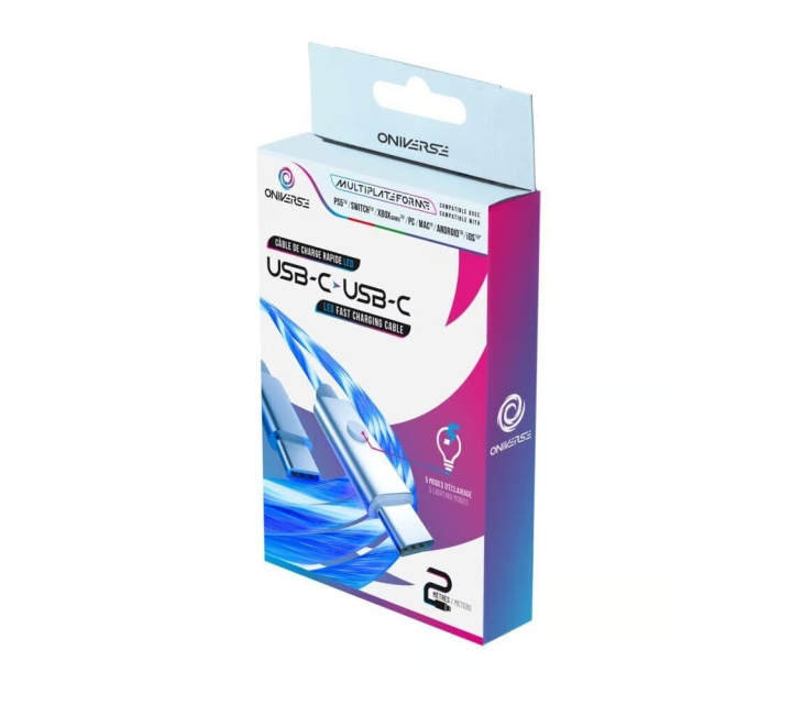 Oniverse Led hurtigladekabel : USB-C > USB-C, 2 M - Hvit i gruppen Datautstyr / Kabler og adaptere / USB / USB-C hos TP E-commerce Nordic AB (D28409)